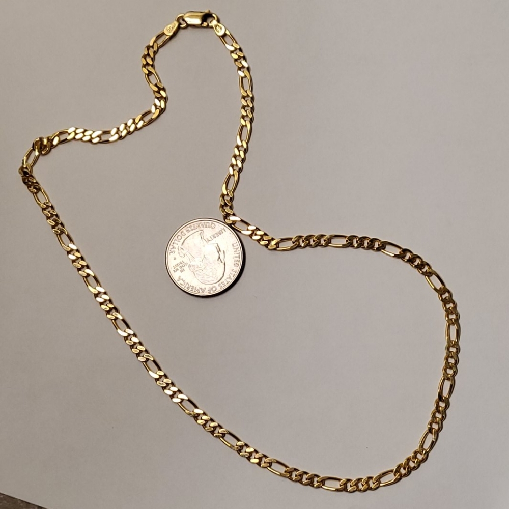 14k over Sterling Figaro chain 18 inch